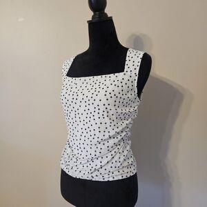 Elegant Envie Stylish Casual Top White Polka Dot Blouse Sleeveless Sz L Square N
